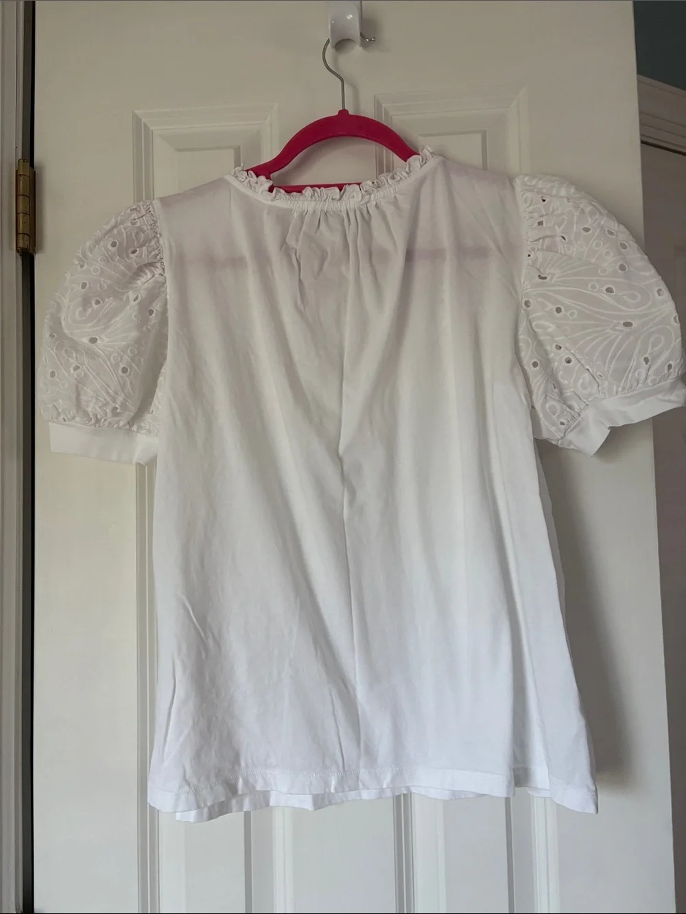 LOFT White Eyelet Tie-Neck Puff Sleeve Blouse